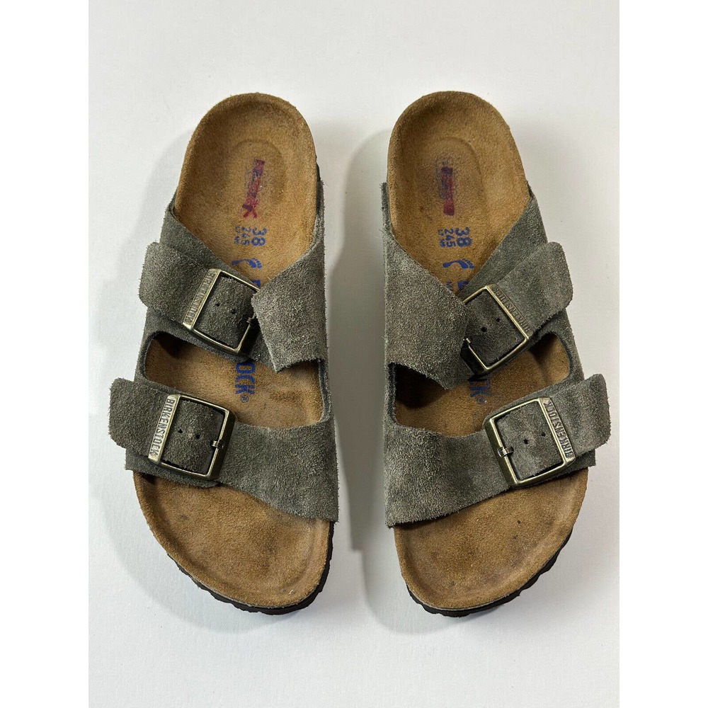 Birkenstock Double Strap Suede Sandals Sage Green Slides Size 38 Women's US 7 - Picture 1 of 11